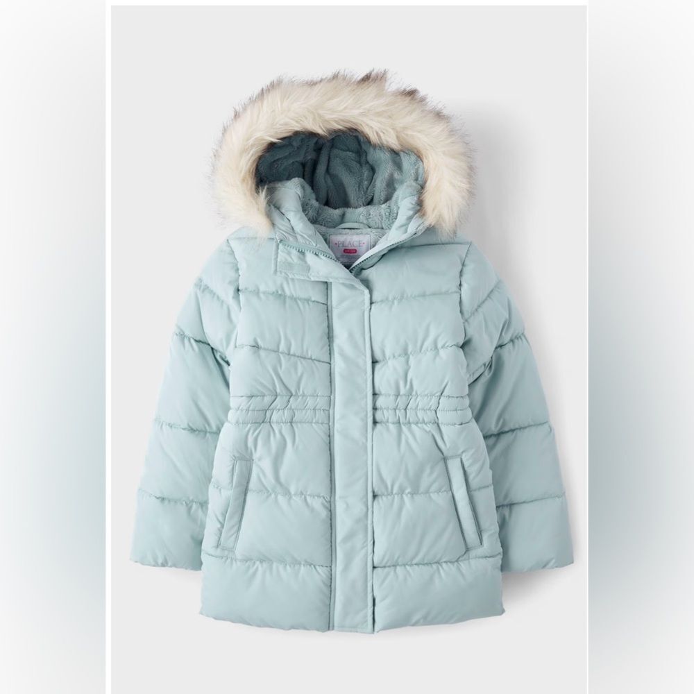 The Children’s Place Heavyweight Faux Fur Lined Puffer Jacket Blue Medium NWT